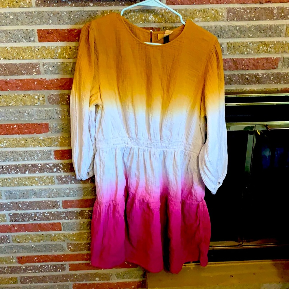 XL Universal Threads Ombré Long Sleeve Dress in Pink, White and Yellow